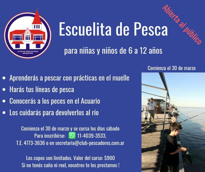 El 30 de marzo inicia un nuevo curso de la Escuela de Pesca para Niños